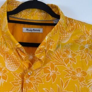 Tommy Bahama Floral Orange Pineapple Camp Shirt Short Sleeve Button Up Men's XL